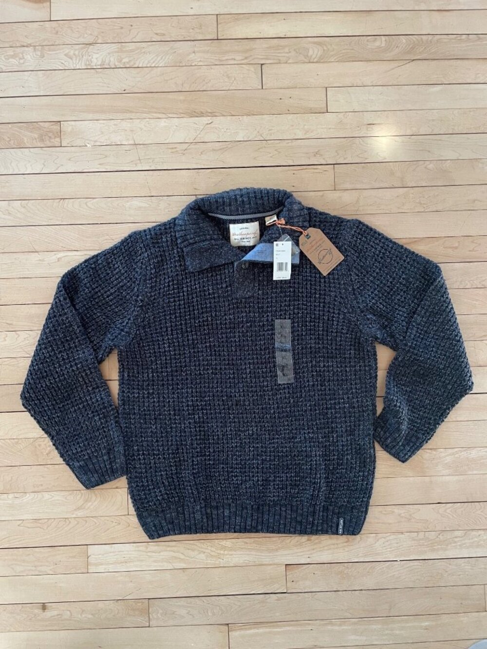 NWT Weatherproof Vintage Pullover Sweater Mens XL Chunky Knit 1/4 Button Navy